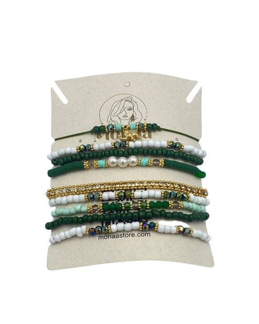 Bracelet Green Set with Gold Elephant .