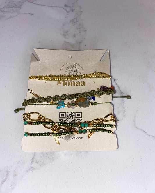 Sophisticated Simplicity:Gold and Green Mix Bracelet Set