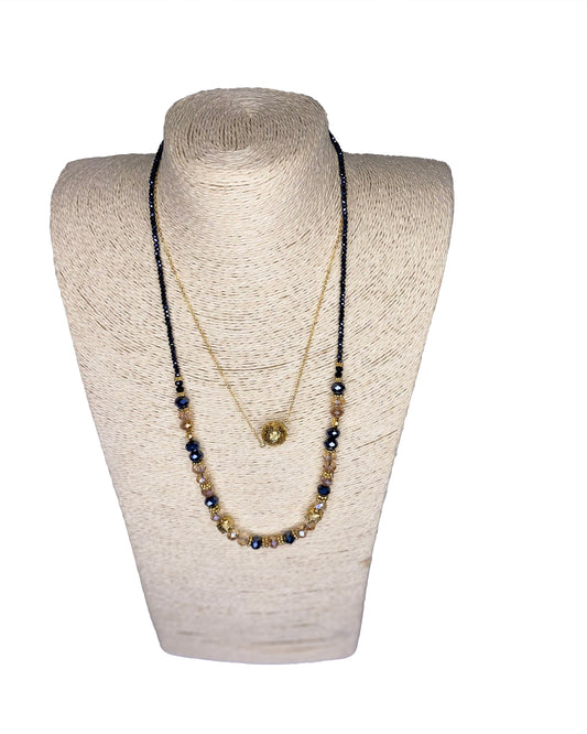 Black and Gold Gemstone Necklace. Elevate your look with sophisticated allure.