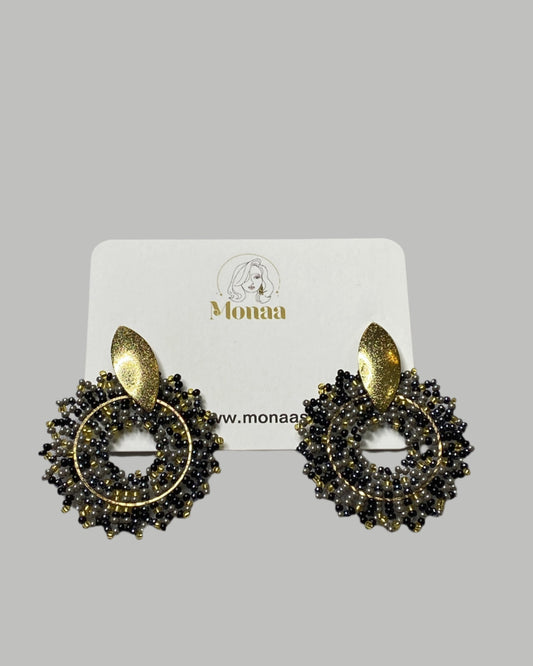 Black and Gold Round Earrings