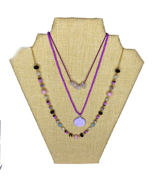 Embrace Freedom: Be Free Purple Gemstone Beaded Necklace Set. Radiate empowerment and elegance.